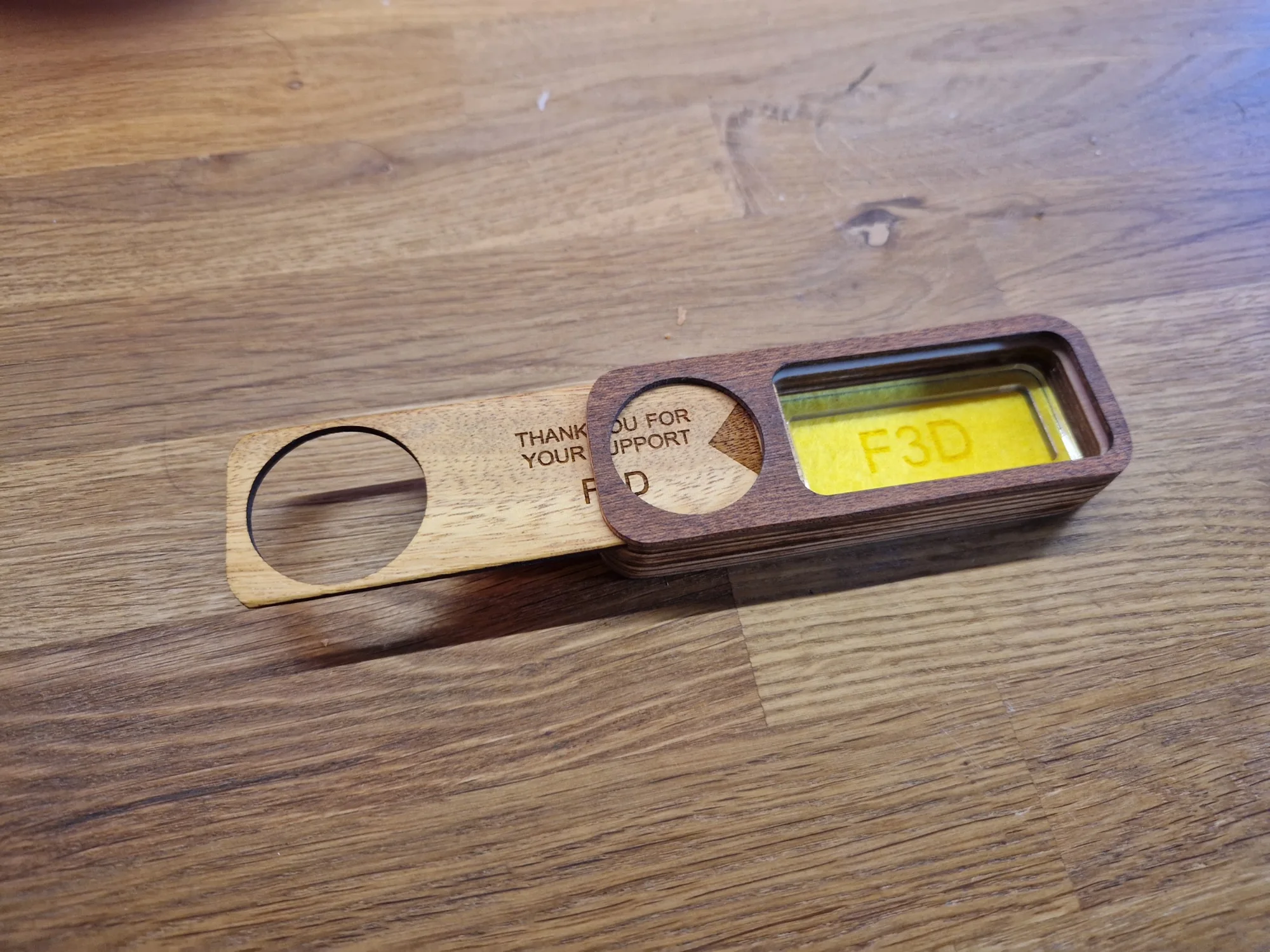 Small custom wooden box made for an F3D flash drive